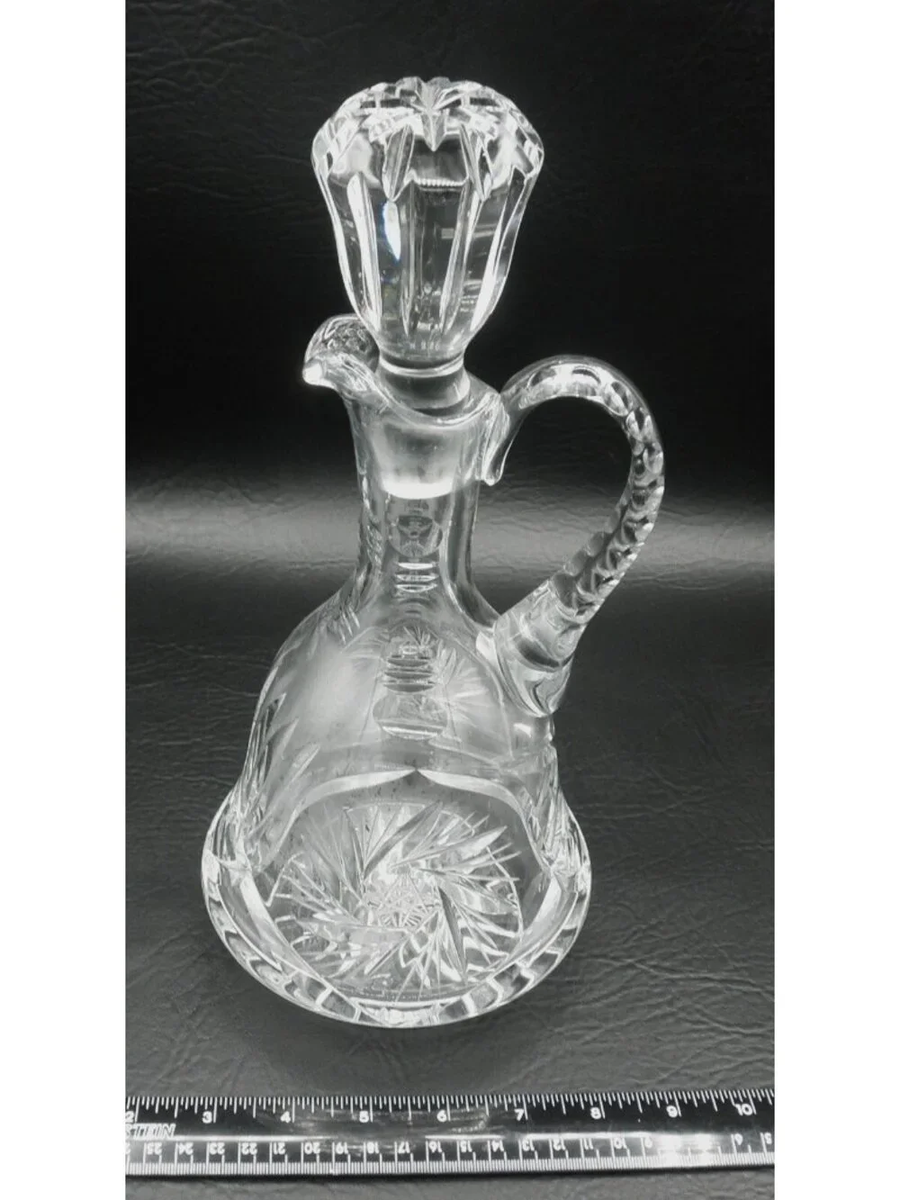 Handled Wine Decanter American Brilliant APB Cut Glass American Pinwheel 12 Inch
